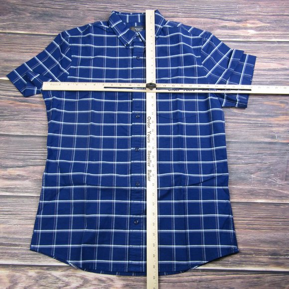 Wallin & Bros NEW Mens Medium Blue Plaid Button Down Short Sleeve Shirt - Picture 4 of 7
